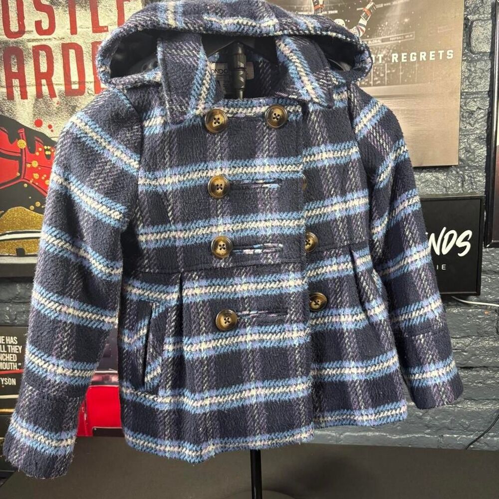 London Fog Girls Plaid Hooded Peacoat Jacket - Size 7/8